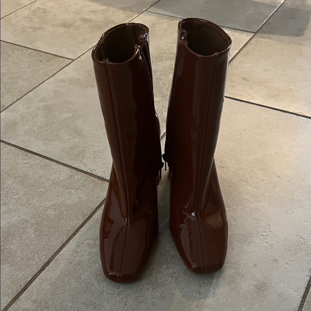 Steve Madden Glossy Chestnut Patent Mid-Calf Heeled Boots